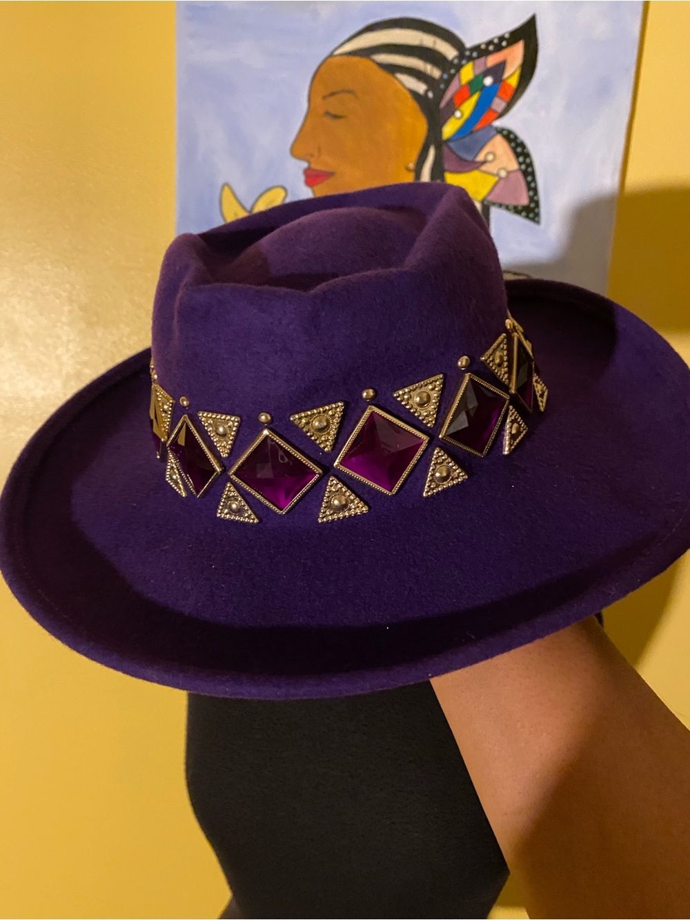 Purple Embellished Wool Fedora Hat